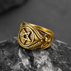 Satanic Goat Pentagram Ring Baphomet Ring Men
