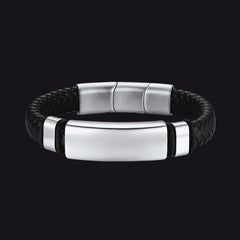 Individuell geflochtenes schwarzes graviertes Lederarmband