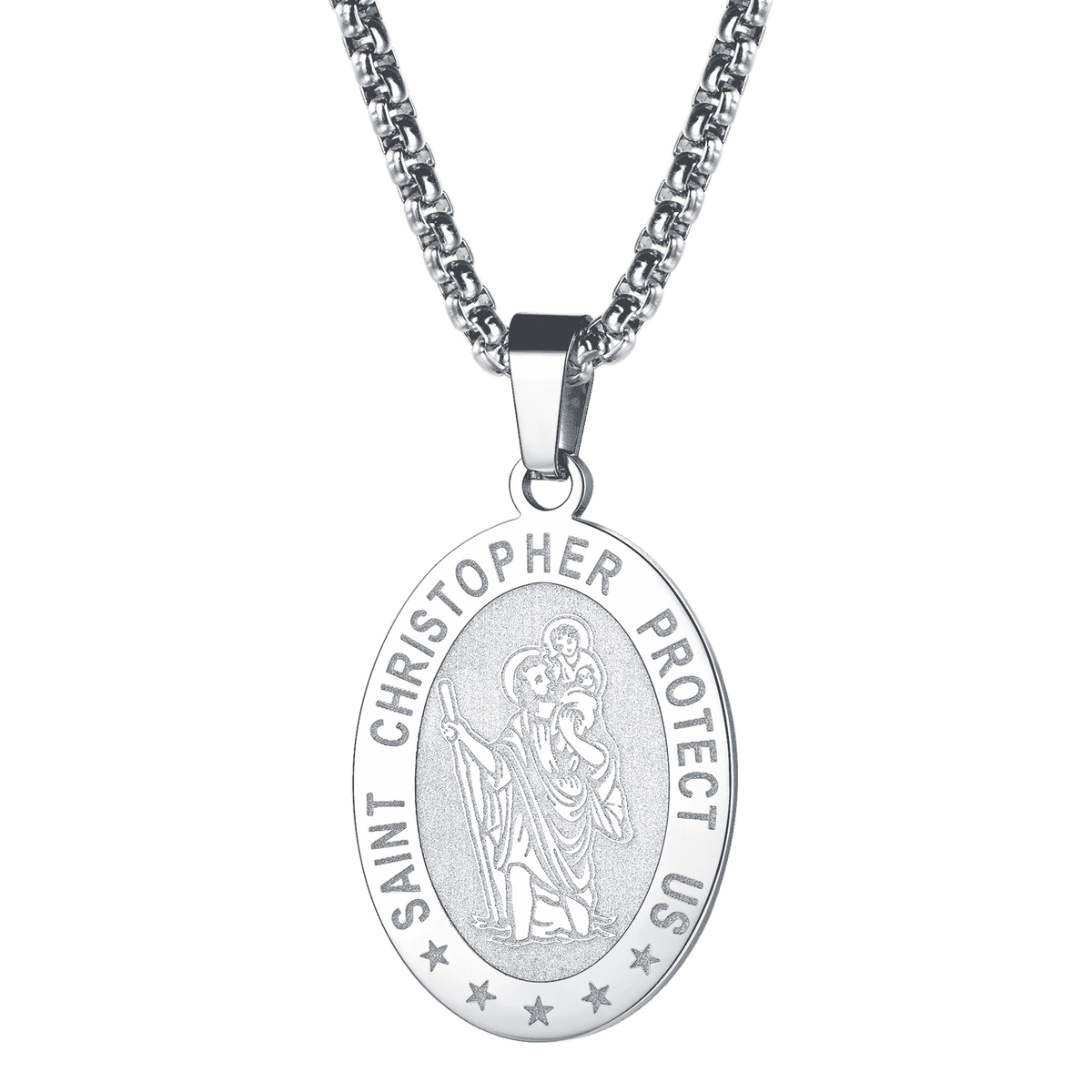 Colar masculino oval cristão com medalha de proteção de São Cristóvão