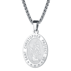 Colar masculino oval cristão com medalha de proteção de São Cristóvão