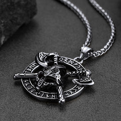 Viking Axe Helmet Pendant Necklace Men Runes