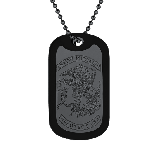 Colar Militar Gravado de São Miguel com Placa de Identificação para Cachorro Masculino