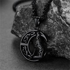 Colar com pingente de lobo celta viking lua crescente masculino