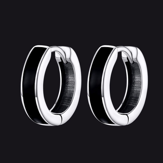 Brincos de argola Huggie pretos de prata esterlina para homens e mulheres 10 mm