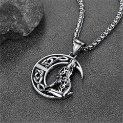 Colar com pingente de lobo celta viking lua crescente masculino