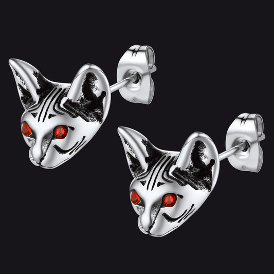 Quirky Cat Kitten Stud Earrings For Men Women