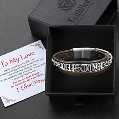 Pulseira de couro trançado com nomes personalizados e pai