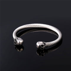 Twin Skull Cuff Twisted Cable Bangle Bracelet
