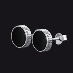 Brincos de pino Viking Rune de prata esterlina com runas Viking Rune de ônix preto para homens