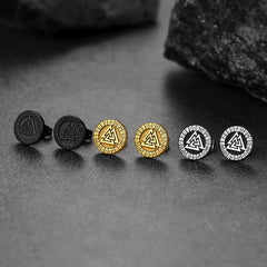 Wikinger Valknut Schwarze Ohrstecker für Männer mit Runen