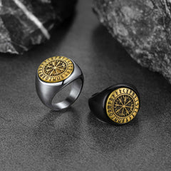 Anel Viking Bússola Vegvisir Runas Masculino