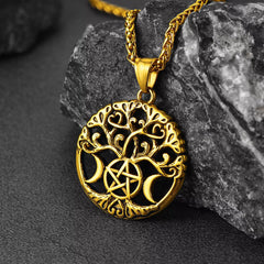 Colar Pentáculo Vintage Lua Árvore Vida Masculino