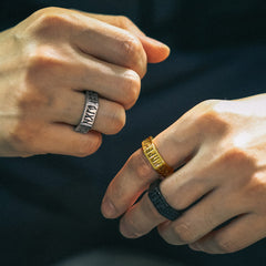 Anel Masculino com Runas Hexagonais e Viking Nórdico