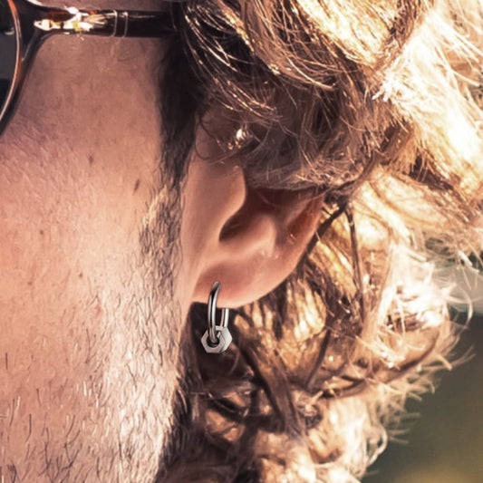 Punk Hexagon Piercing Hoop Earrings For Men