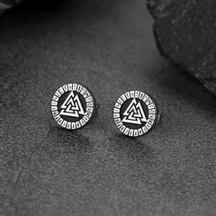 Wikinger Valknut Schwarze Ohrstecker für Männer mit Runen