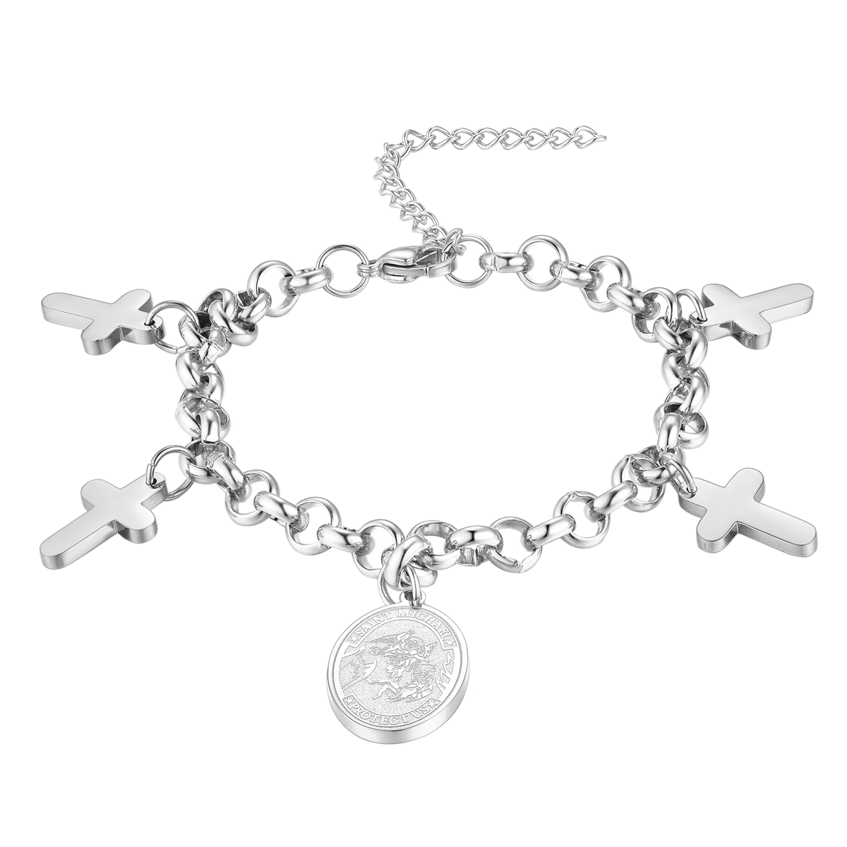 Pulseira com pingente de cruz do patrono São Miguel