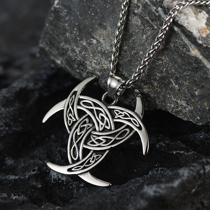 Colar Viking Triplo Chifre Odin Crescente Triquetra Charme Amuelt Masculino