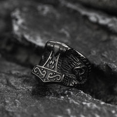 Anel de sinete Viking Mjolnir Thors Anel de martelo masculino