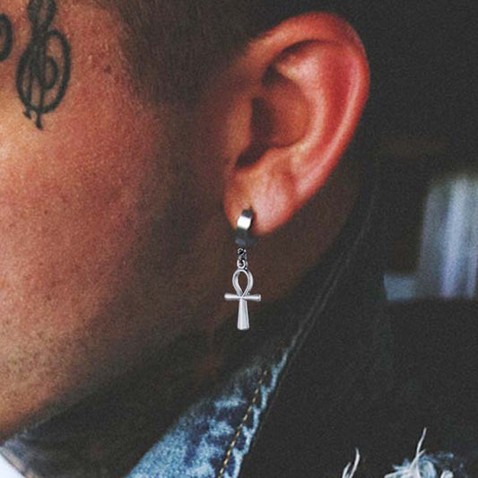 Brincos de argola pendentes em forma de cruz Ankh para homens e mulheres