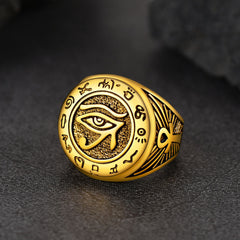 Anel de sinete egípcio de olho de Hórus Rá Ankh masculino