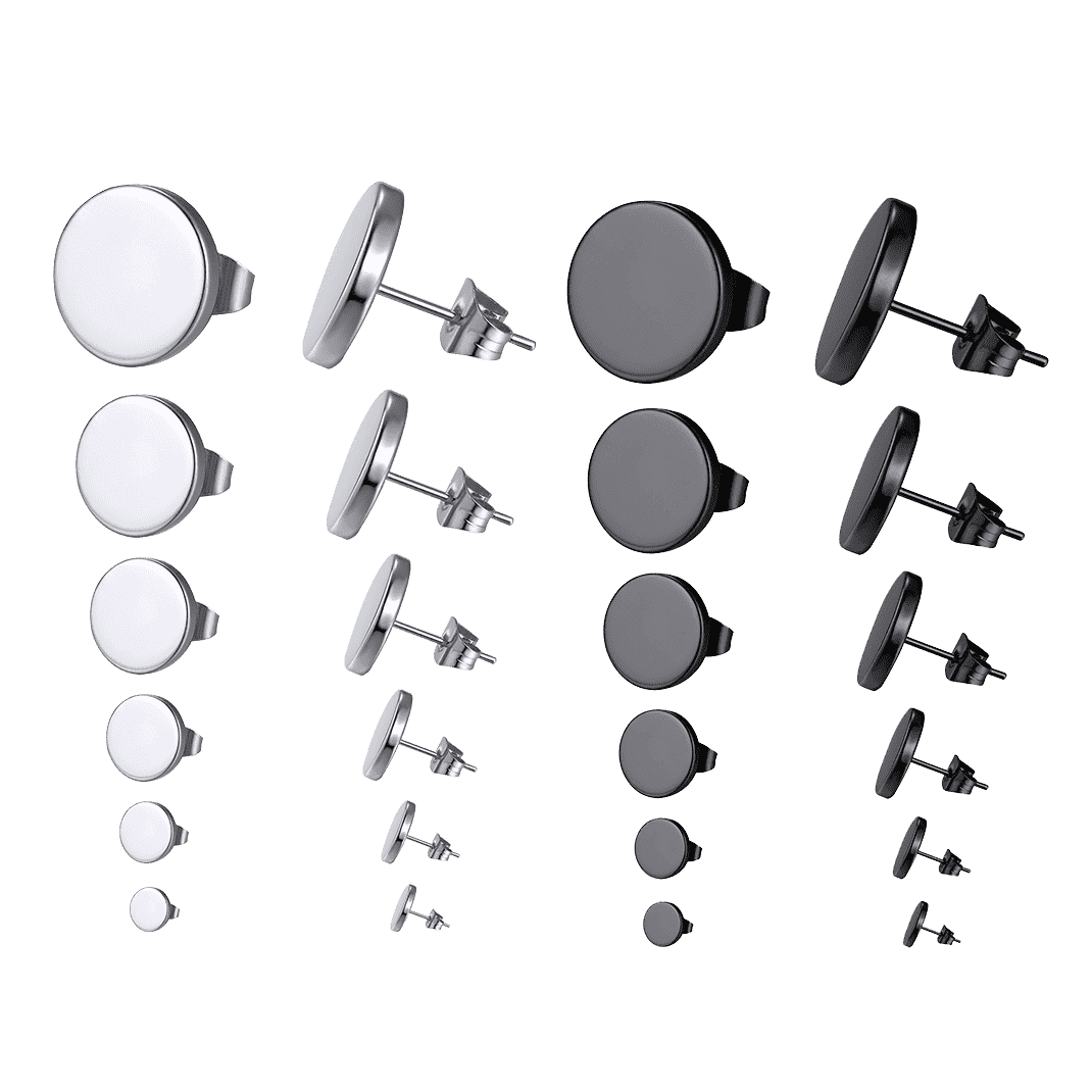 Punk Round Stud Earrings Set For Men 12 Pairs