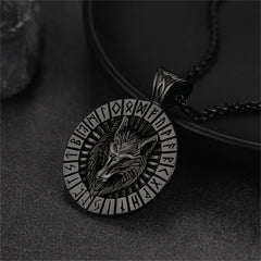 Wikinger-Wolfsmedaillen-Halskette mit Runenschmuck für Männer