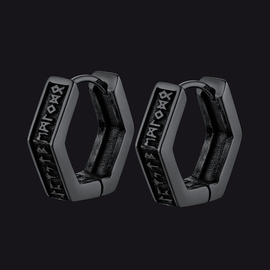 Brincos de argola Viking Rune Viking Hexagon Rune para homens