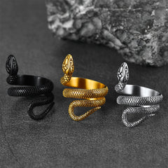 Punk Coiled Snake Stainless Steel Ring Men Women