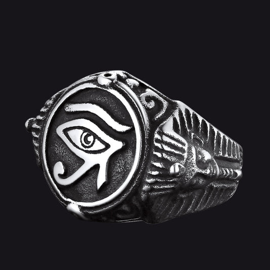Anel de sinete com olho de Ra do Egito Antigo, joias masculinas