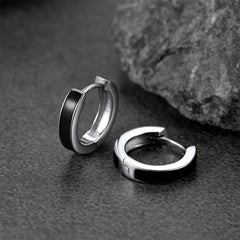 Brincos de argola Huggie pretos de prata esterlina para homens e mulheres 10 mm