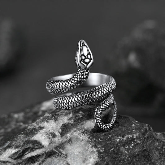 Punk Coiled Snake Stainless Steel Ring Men Women