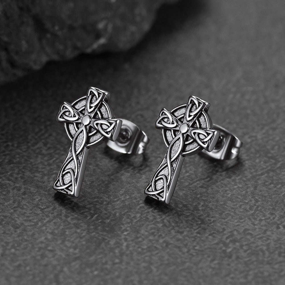 Irish Celtic Knot Cross Stud Earrings For Men