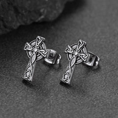 Irish Celtic Knot Cross Stud Earrings For Men