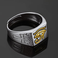 Anel de Horus com Olho de Prata Esterlina 925 Ankh Masculino