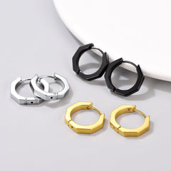 Punk Octagon Piercing Huggie Hoop Earrings Set For Men 3 Pairs