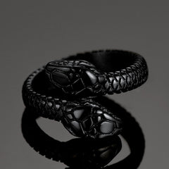 Biker Doppelkopf Schlange Edelstahl Ring Herren