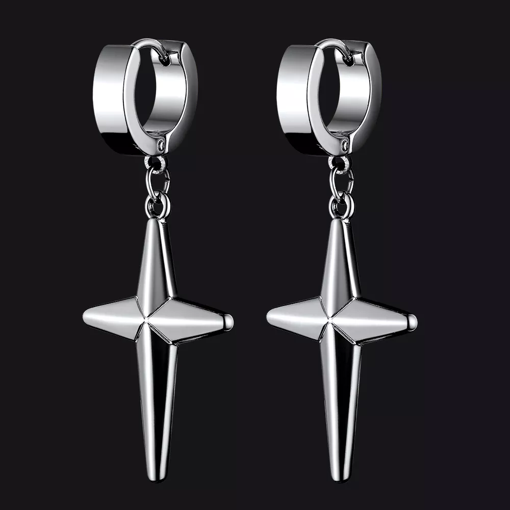 Star Cross Dangle Hoop Earrings For Men