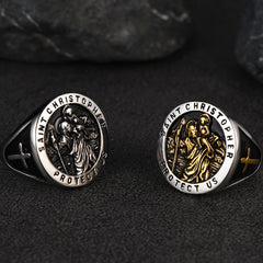 St Christopher Stainless Steel Ring Men