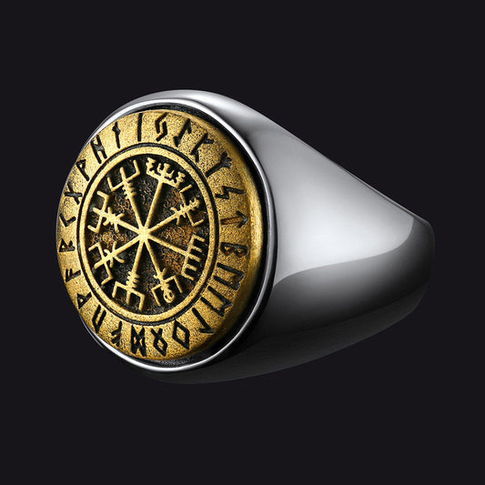 Anel Viking Bússola Vegvisir Runas Masculino