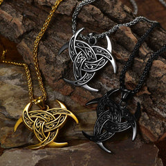 Colar Viking Triplo Chifre Odin Crescente Triquetra Charme Amuelt Masculino