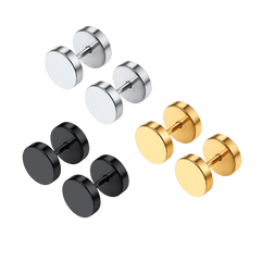 Punk Round Fake Plug Stud Earrings Set For Men 3 Pairs