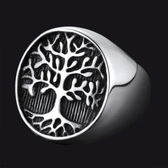 Vintage Tree Life Signet Ring Men