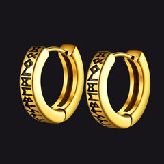 Norse Viking Runes Dangle Hoop Earrings For Men