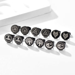 Conjunto de brincos Viking Rune Viking pretos para homens, 6 pares