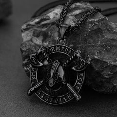 Viking Axe Helmet Pendant Necklace Men Runes