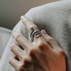 Punk Coiled Snake Stainless Steel Ring Men Women