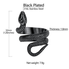 Punk Coiled Snake Stainless Steel Ring Men Women
