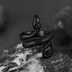 Punk Coiled Snake Stainless Steel Ring Men Women