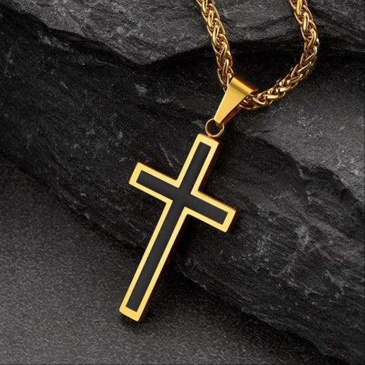 Christliche schwarze Emaille-Kreuz-Halskette für Herren und Damen