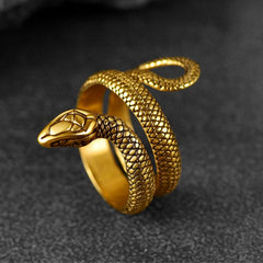 Punk Coiled Snake Stainless Steel Ring Men Women